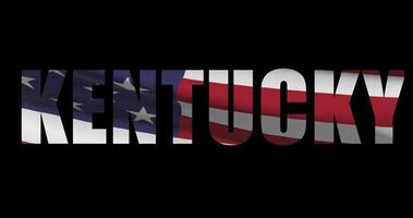 Kentucky Estado nome com americano bandeira acenando, alfa canal cenas video