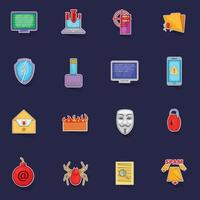 Computer security icons set vector sticker