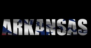 Arkansas Estado nome com americano bandeira acenando, alfa canal cenas video