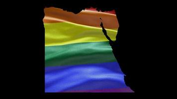 Egypte land vorm gebied schets met lgbt regenboog vlag achtergrond golvend animatie. concept van de situatie met homo huwelijk en tolerantie voor lgbt of lgbtq plus. 4k alpha kanaal video