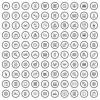 100 workspace icons set, outline style vector