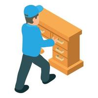 Furniture assembly icon isometric vector. Worker busy assembling office table vector