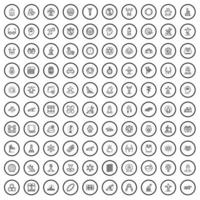 100 iconos de yoga, estilo de esquema vector