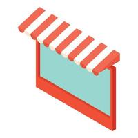 Restaurant showcase icon isometric vector. Square window with red striped canopy vector