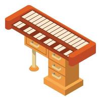 Synthesizer icon isometric vector. Piano musical instrument on wooden table icon vector