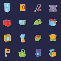 Household appliances icons set vector sticker
