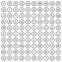 100 iconos escolares establecidos, estilo de esquema vector