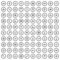 100 iconos de sushi, estilo de esquema vector
