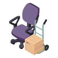 Delivery service icon isometric vector. Office chair and cargo trolley with box vector