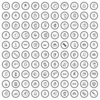 100 hand icons set, outline style vector