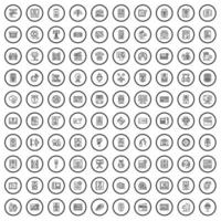 100 video icons set, outline style vector