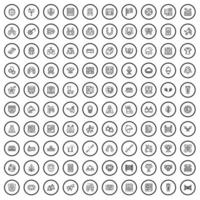 100 hobby icons set, outline style vector