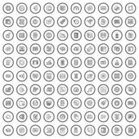 100 internet icons set, outline style vector