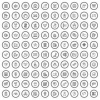 100 iconos mentales establecidos, estilo de contorno vector