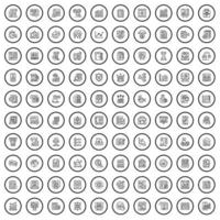 100 data analysis icons set, outline style vector