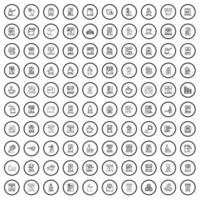 100 drink icons set, outline style vector