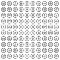 100 iconos de equipo, estilo de esquema vector