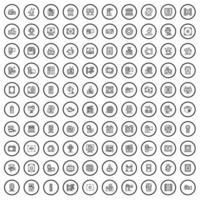 100 film icons set, outline style vector