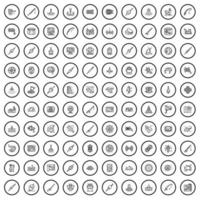 100 iconos de peces, estilo de contorno vector