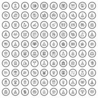 100 iconos de cumpleaños, estilo de esquema vector