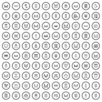 100 clothes icons set, outline style vector