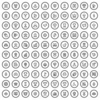 100 achievement icons set, outline style vector