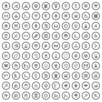 100 amusement icons set, outline style vector