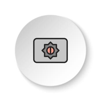 Round button for web icon, brightness, sun, control. Button banner round, badge interface for application illustration on white background vector