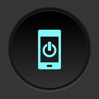 Dark button icon phone power. Button banner round badge interface for application illustration on darken background vector
