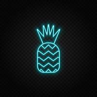 ananas neon icon. Blue and yellow neon vector icon. Transparent background