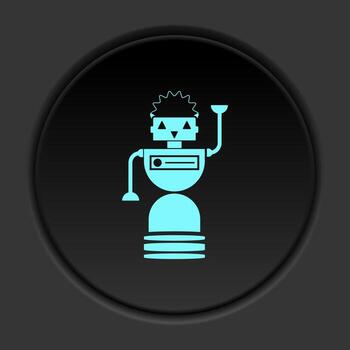 oscuro botón icono robot tecnología. botón bandera redondo Insignia interfaz para solicitud ilustración en oscurecer antecedentes vector