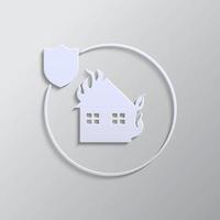 home, insurance, fire, icon, vector, insurable, fuse paper style. Grey color vector background- Paper style vector icon. on white background