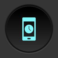 Dark button icon phone clock time. Button banner round badge interface for application illustration on darken background vector