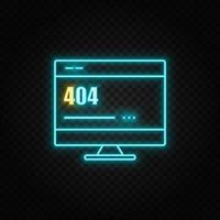 monitor, site, 404, error neon vector icon. Blue and yellow neon vector icon. Vector transparent background