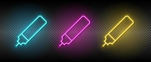 marker, felt vector icon yellow, pink, blue neon set. Tools vector icon on dark transparency background