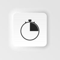 Stopwatch Vector neumorphic icon. The 25 seconds, minutes stopwatch neumorphic icon on gray background. Clock and watch, timer, countdown symbol. vector. on white background