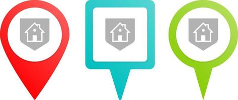 Home, insurance, property, shield. Multicolor pin vector icon, diferent type map and navigation point. on white background