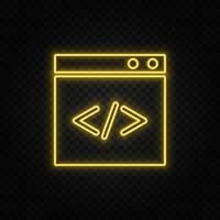 website, internet, browser, code yellow neon icon .Transparent background. Yellow neon vector icon on dark background