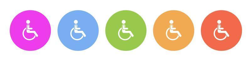 Multi colored flat icons on round backgrounds. Disability multicolor circle vector icon on white background