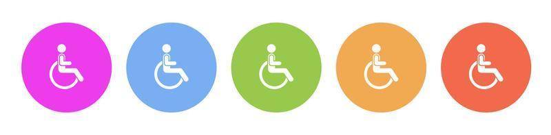 Multi colored flat icons on round backgrounds. Disability multicolor circle vector icon on white background