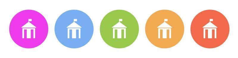 Multi colored flat icons on round backgrounds. City hall, silhouette multicolor circle vector icon on white background