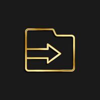 folder, import gold icon. Vector illustration of golden icon on dark background