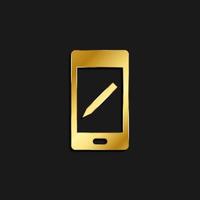 phone, edit, pencil gold icon. Vector illustration of golden style icon on dark background