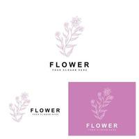 Simple Botanical Leaf and Flower Logo, Vector Natural Line Style, Decoration Design, Banner, Flyer, Wedding Invitation, and Product Branding