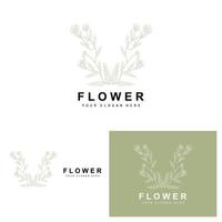 Simple Botanical Leaf and Flower Logo, Vector Natural Line Style, Decoration Design, Banner, Flyer, Wedding Invitation, and Product Branding