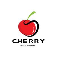 Cherry Fruit logo, Red Colored plant vector illustration, Fruit Shop Design, Company, Sticker, Product Brand