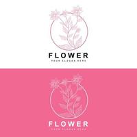 Simple Botanical Leaf and Flower Logo, Vector Natural Line Style, Decoration Design, Banner, Flyer, Wedding Invitation, and Product Branding