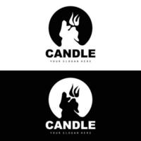 Candle Logo, Elegant Romantic Candle Light Dinner Flame Light Design, Traditional Spa Candle Vector