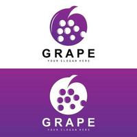 Grape Fruit Logo, Circle Style Fruit Design, Grape Farm Vector, Wine Drink, Nature Icon, Illustration Template vector