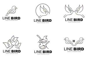 logotipo de pájaro, colibrí vectorial, diseño de estilo de línea simple simple, marca de producto de icono de alas de pájaro vector